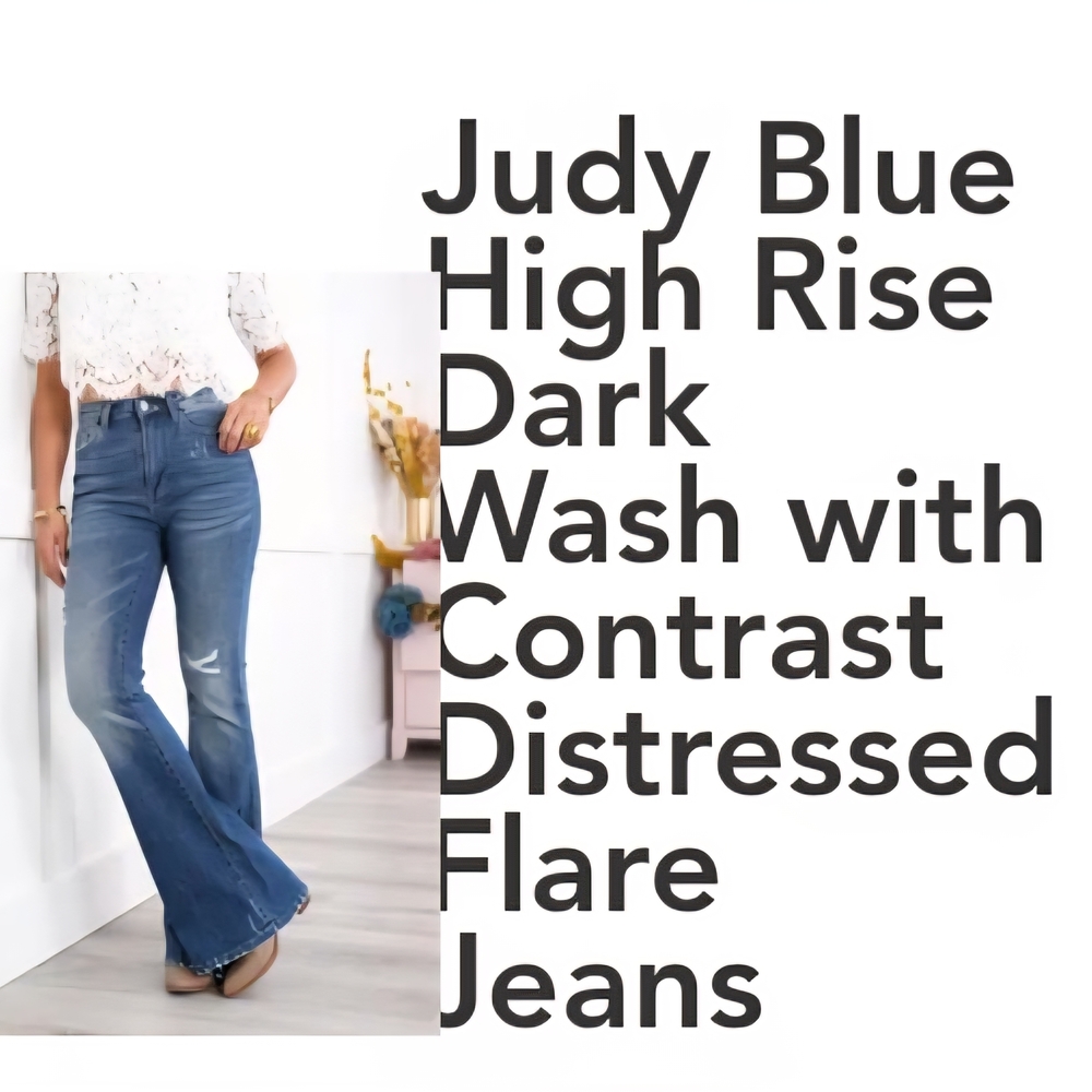 Judy Blue High Rise Dark Wash With Contrast Distressed Flare Jeans
